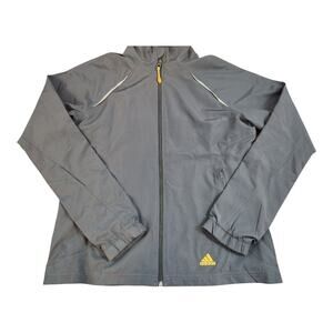 Adidas windbreaker jacket full zip sz med gray yellow pockets activewear logo